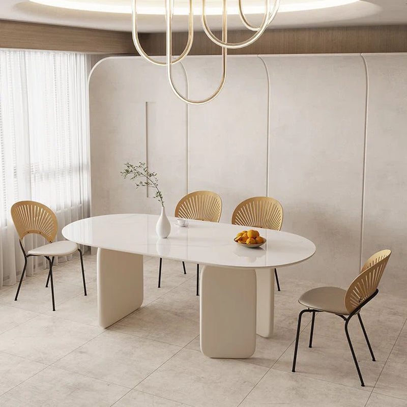 Lidmila Pedestal Modern Cream Color Dining Table