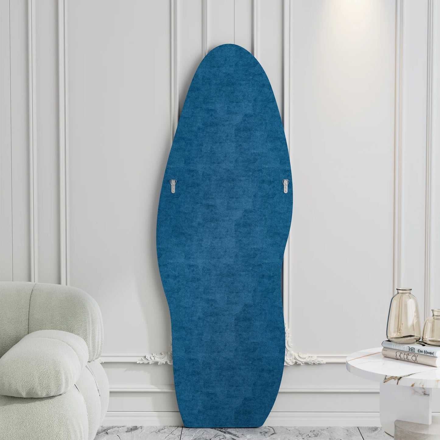 Irregular Full Length Mirror, Floor Mirror Hanging & Leaning, 63"X24" Wavy Wall Mirror (Blue)