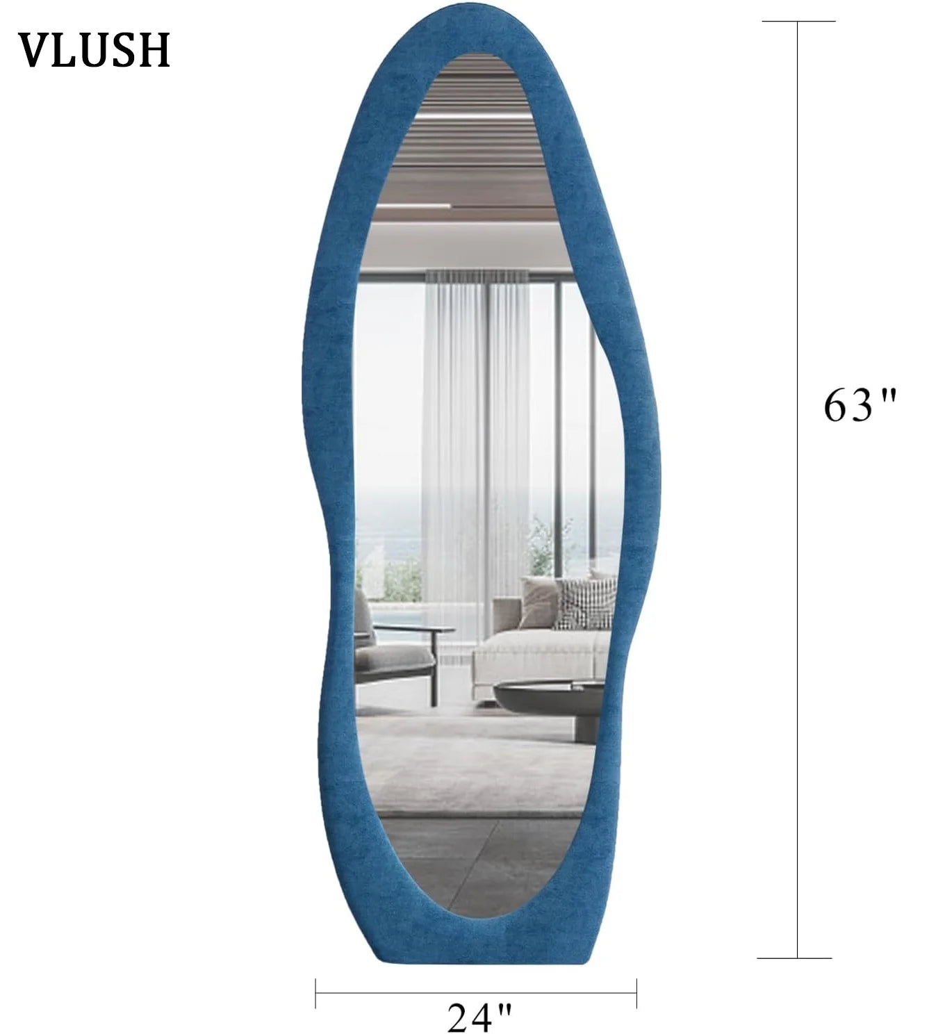 Irregular Full Length Mirror, Floor Mirror Hanging & Leaning, 63"X24" Wavy Wall Mirror (Blue)