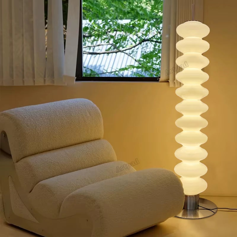 Modern Standing Floor Light White Gourd Glass Lampshade Led Bedside Floor Lamp for Bedroom Living Room Cream Style Floor Lamps