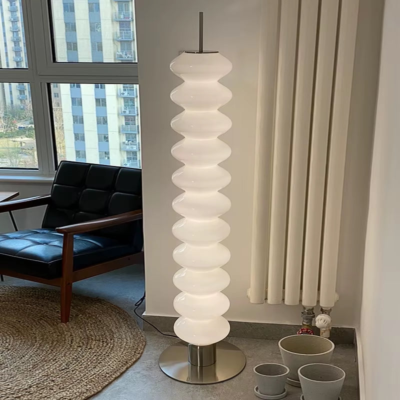 Modern Standing Floor Light White Gourd Glass Lampshade Led Bedside Floor Lamp for Bedroom Living Room Cream Style Floor Lamps